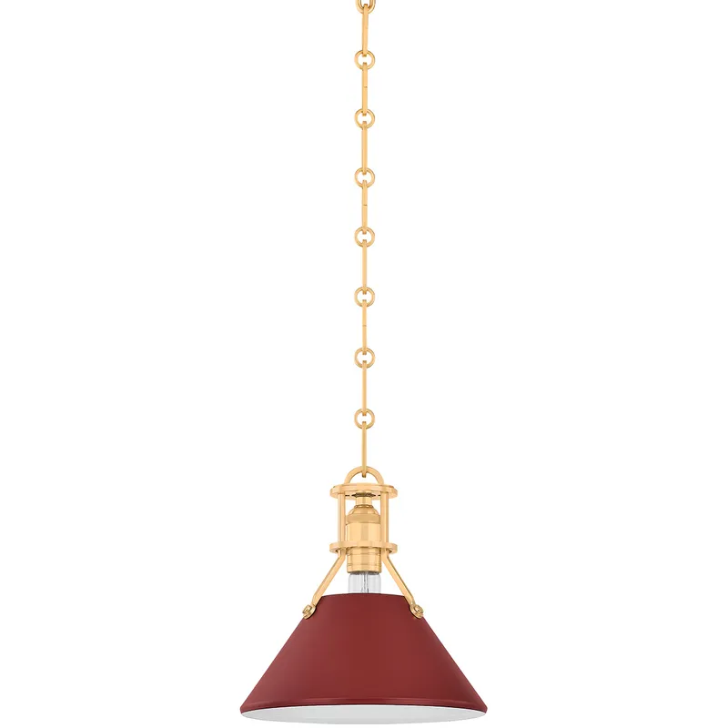 Painted No. 2 1 Light 9.5 inch Aged Brass/Soft Crimson Pendant Ceiling Light