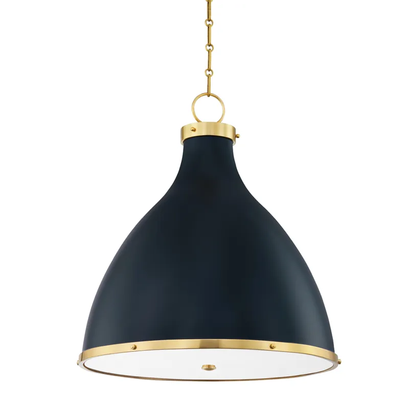 Painted No. 3 3 Light 22.5 inch Aged Brass/Darkest Blue Pendant Ceiling Light, Large