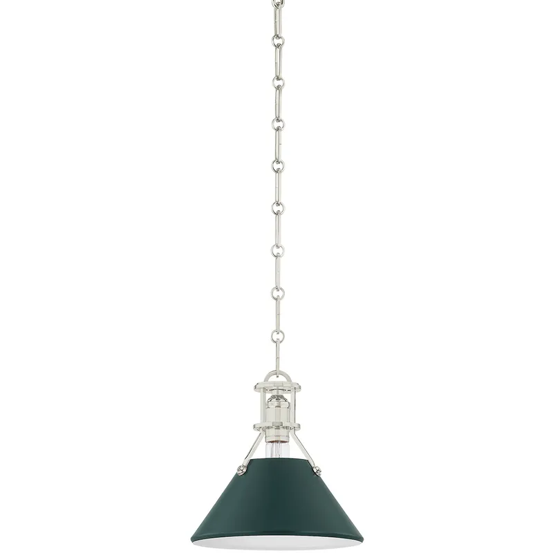 Painted No. 2 1 Light 9.5 inch Polished Nickel/Soft Studio Green Pendant Ceiling Light