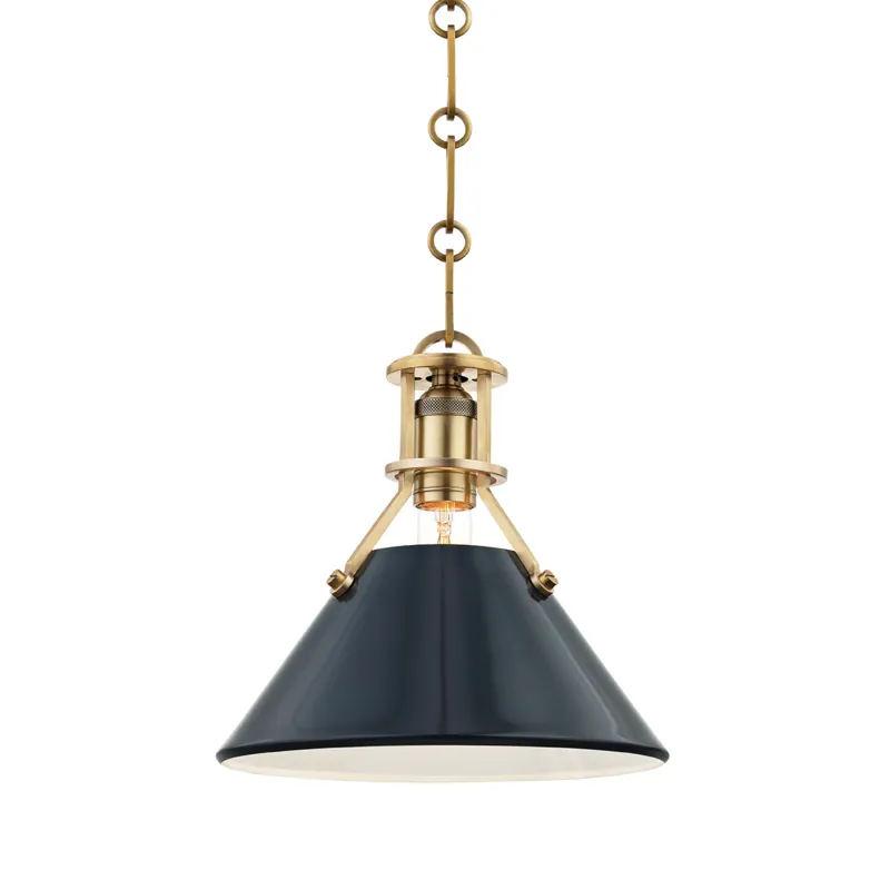 Painted No.2 1 Light 9.5 inch Aged Brass Pendant Ceiling Light in Aged Brass/Darkest Blue