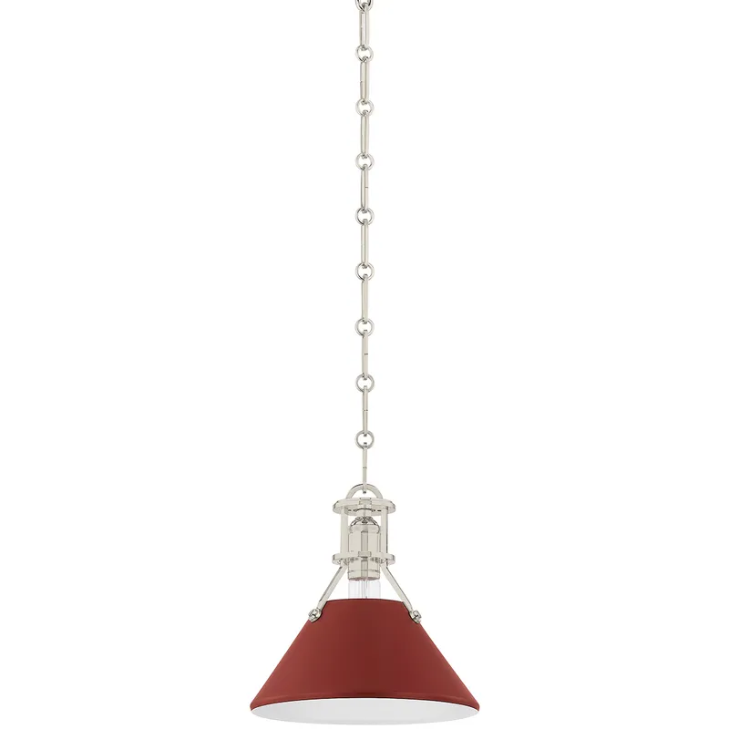 Painted No. 2 1 Light 9.5 inch Polished Nickel/Soft Crimson Pendant Ceiling Light
