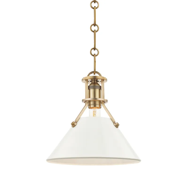 Painted No.2 1 Light 9.5 inch Aged Brass Pendant Ceiling Light in Aged Brass/Off White