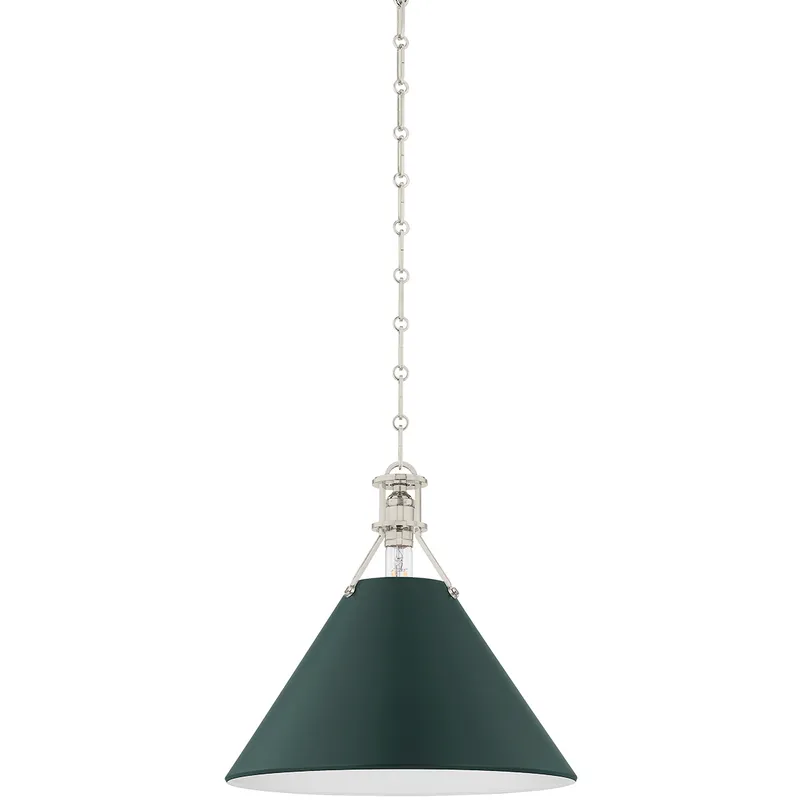 Painted No. 2 1 Light 16 inch Polished Nickel/Soft Studio Green Pendant Ceiling Light