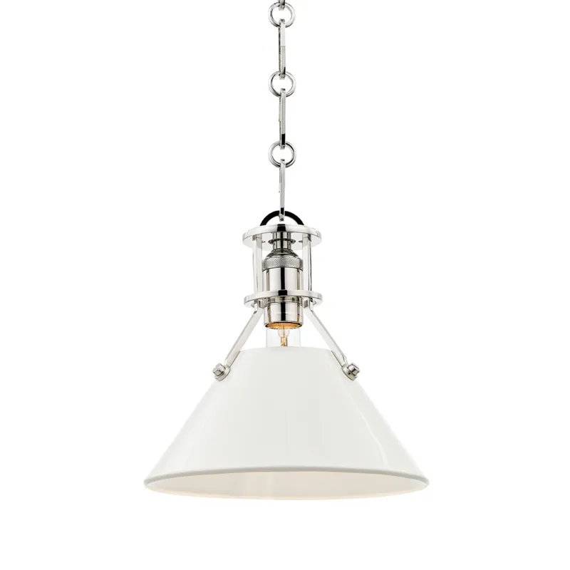 Painted No.2 1 Light 9.5 inch Polished Nickel Pendant Ceiling Light in Polished Nickel/Off White