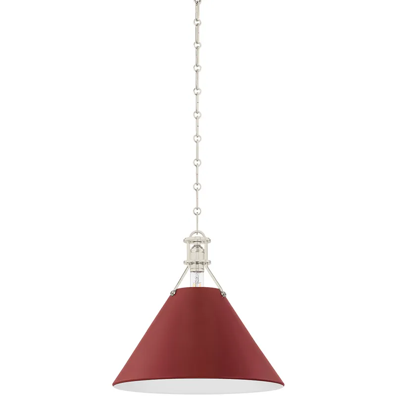 Painted No. 2 1 Light 16 inch Polished Nickel/Soft Crimson Pendant Ceiling Light