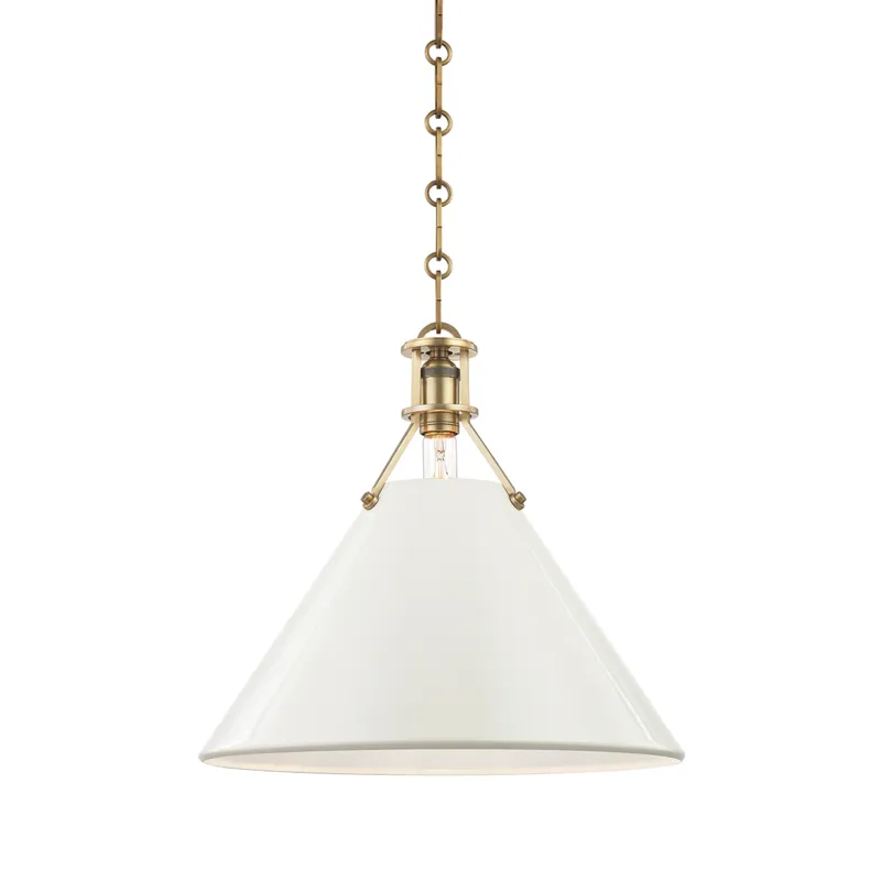 Painted No.2 1 Light 16 inch Aged Brass Pendant Ceiling Light in Aged Brass/Off White