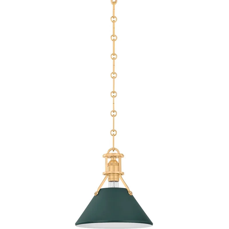 Painted No. 2 1 Light 9.5 inch Aged Brass/Soft Studio Green Pendant Ceiling Light