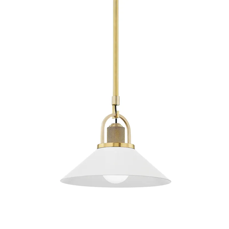 Syosset 1 Light 12 inch Aged Brass / White Pendant Ceiling Light