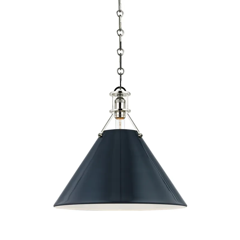 Painted No.2 1 Light 16 inch Polished Nickel/Darkest Blue Pendant Ceiling Light
