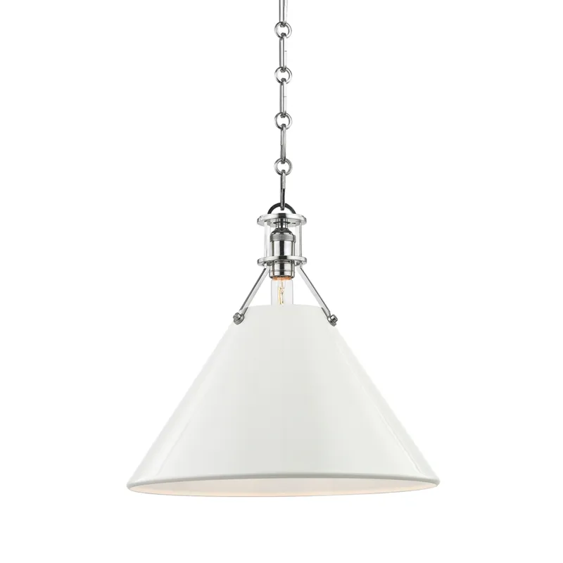 Painted No.2 1 Light 16 inch Polished Nickel/Off White Pendant Ceiling Light