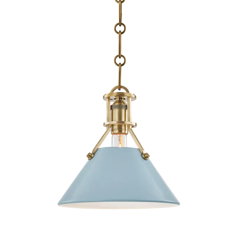 Painted No.2 1 Light 9.5 inch Aged Brass/Blue Bird Pendant Ceiling Light