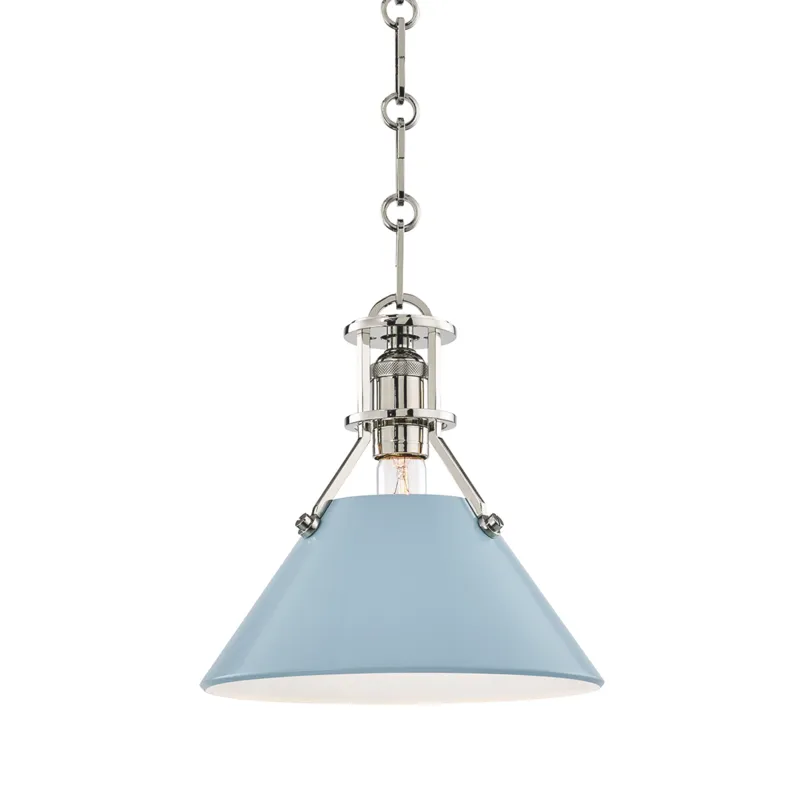 Painted No.2 1 Light 9.5 inch Polished Nickel Pendant Ceiling Light in Polished Nickel/Blue Bird