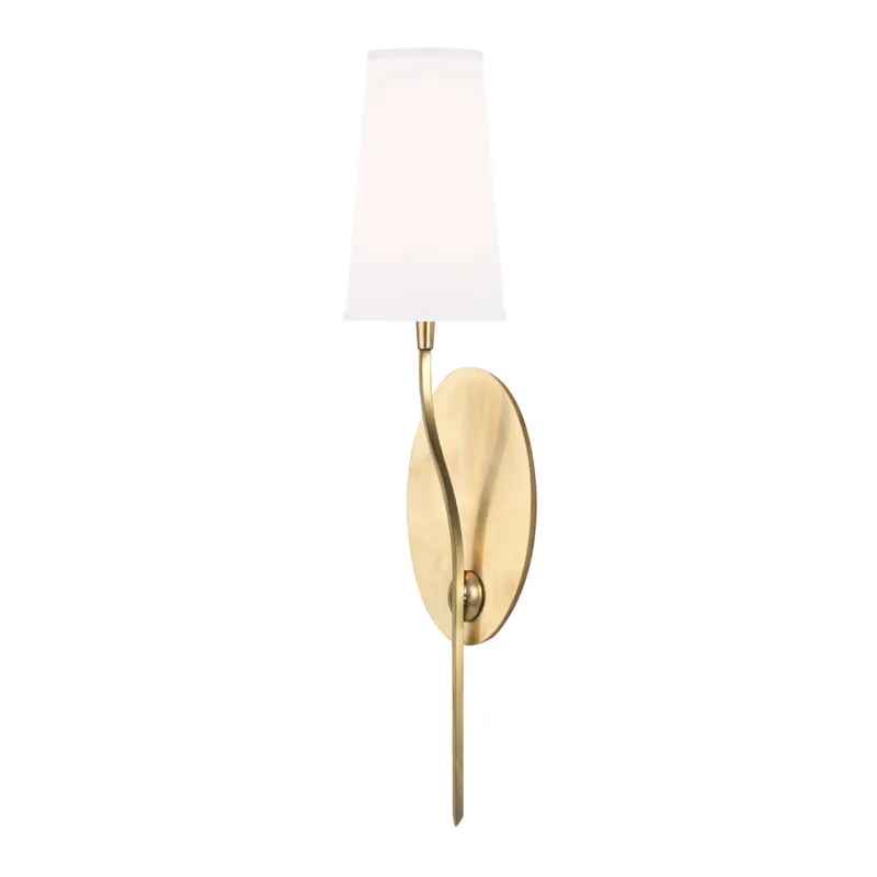 Rutland 1 Light 5 inch Aged Brass Wall Sconce Wall Light in White Faux Silk