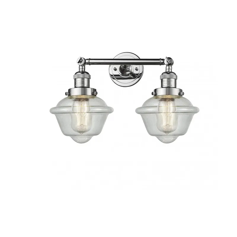 Franklin Restoration Small Oxford 2 Light 17 inch Polished Chrome Bath Vanity Light Wall Light in Seedy Glass, Franklin Restoration