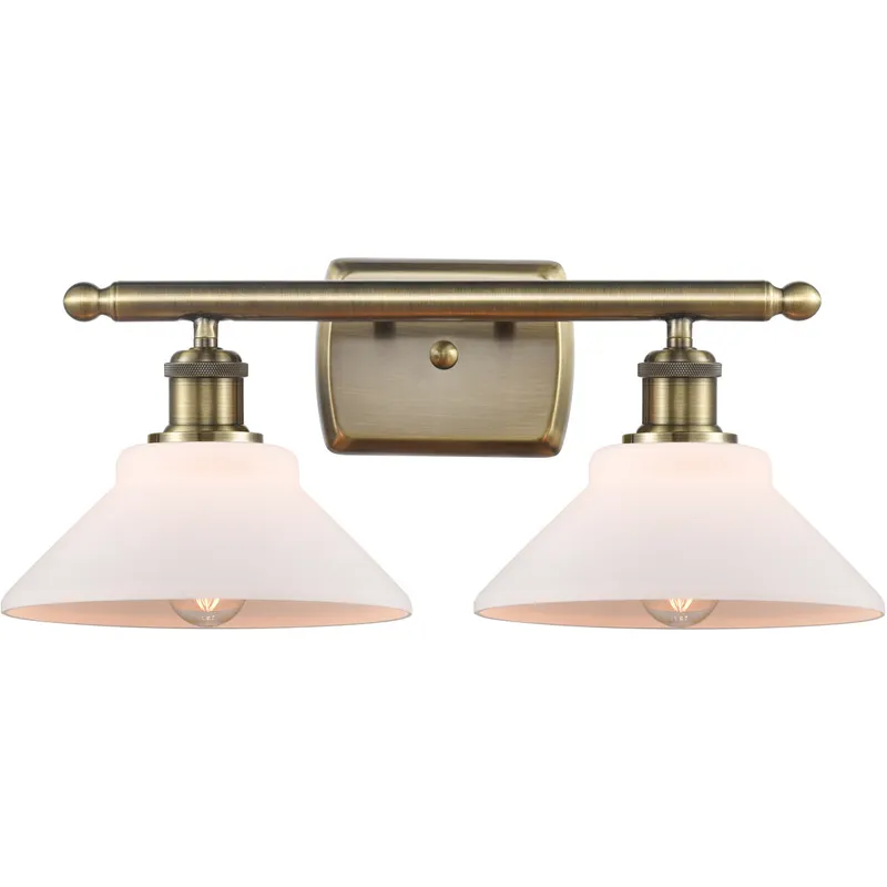 Ballston Orwell 2 Light 18 inch Antique Brass Bath Vanity Light Wall Light in Incandescent, Matte White Glass, Ballston