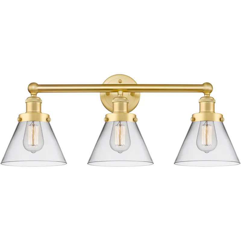 Cone 3 Light 25.75 inch Satin Gold Bath Vanity Light Wall Light in Clear