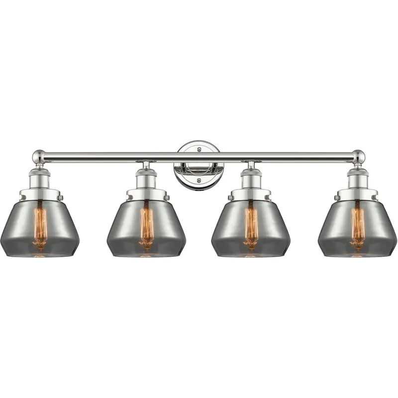 Fulton 4 Light 33.5 inch Polished Nickel Bath Vanity Light Wall Light in Light Smoke Glass