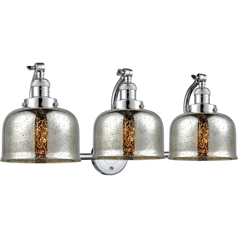 Franklin Restoration Large Bell LED 28 inch Polished Chrome Bath Vanity Light Wall Light in Silver Plated Mercury Glass, Franklin Restoration
