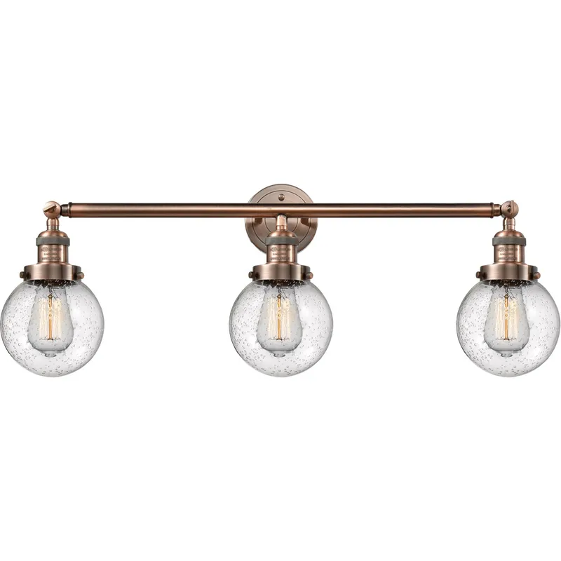 Franklin Restoration Beacon LED 30 inch Antique Copper Bath Vanity Light Wall Light in Seedy Glass, Franklin Restoration
