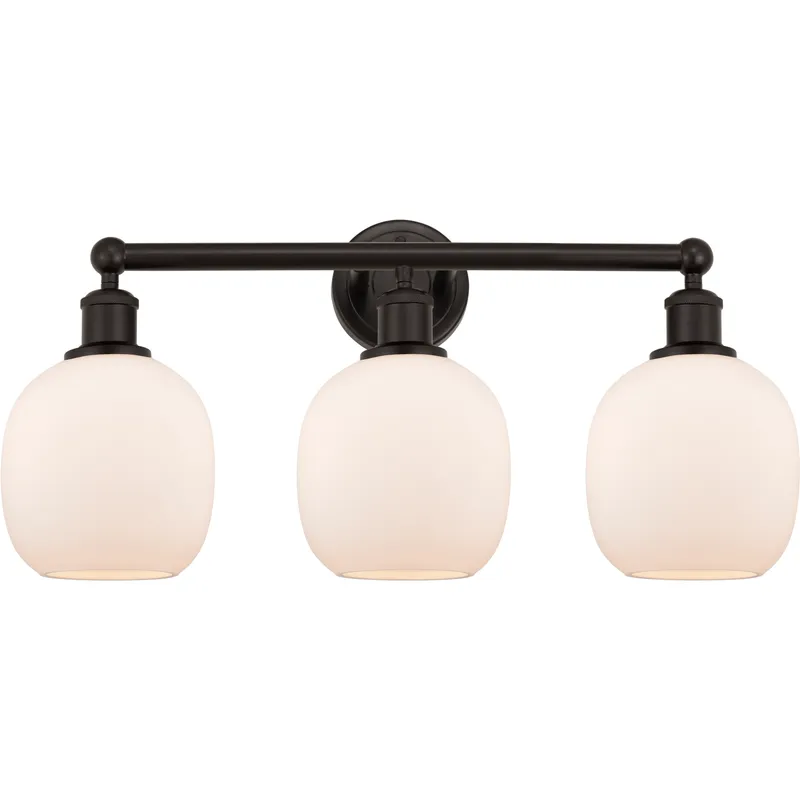 Edison Belfast 3 Light 24 inch Oil Rubbed Bronze Bath Vanity Light Wall Light in Matte White Glass