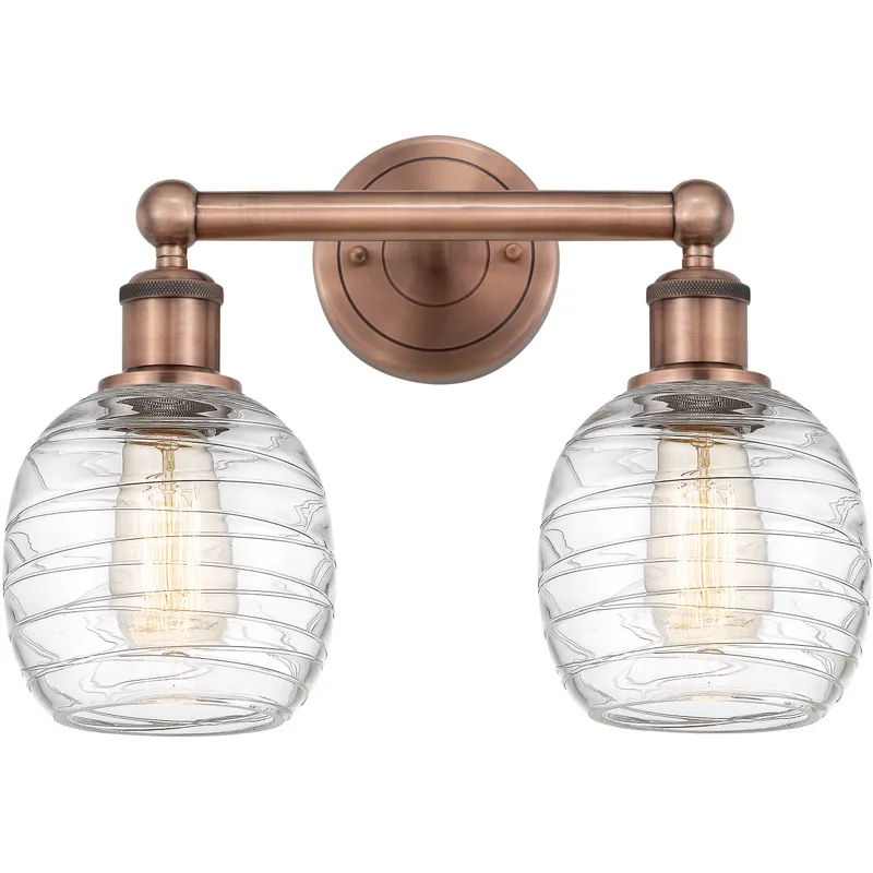 Belfast 2 Light 15 inch Antique Copper Bath Vanity Light Wall Light in Deco Swirl