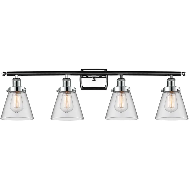 Ballston Small Cone 4 Light 36 inch Polished Chrome Bath Vanity Light Wall Light in Clear Glass, Ballston