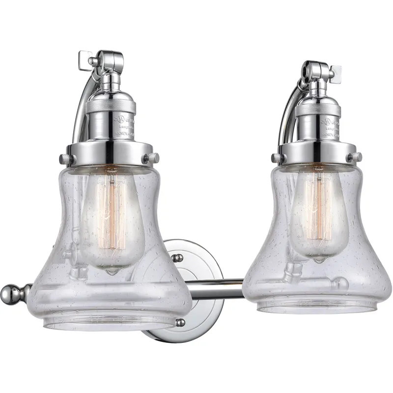 Franklin Restoration Bellmont 2 Light 18 inch Polished Chrome Bath Vanity Light Wall Light in Seedy Glass, Franklin Restoration