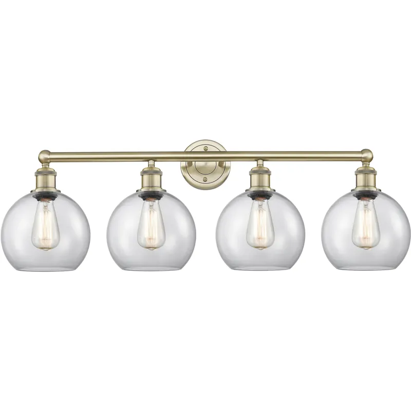 Athens 4 Light 35 inch Antique Brass Bath Vanity Light Wall Light in Clear