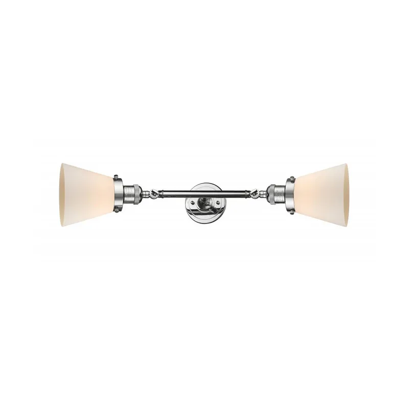 Franklin Restoration Small Cone 2 Light 6 inch Polished Chrome Bath Vanity Light Wall Light in Matte White Glass, Franklin Restoration