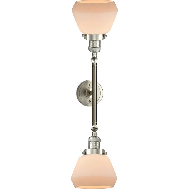 Franklin Restoration Fulton 2 Light 7 inch Brushed Satin Nickel Bath Vanity Light Wall Light in Matte White Glass, Franklin Restoration
