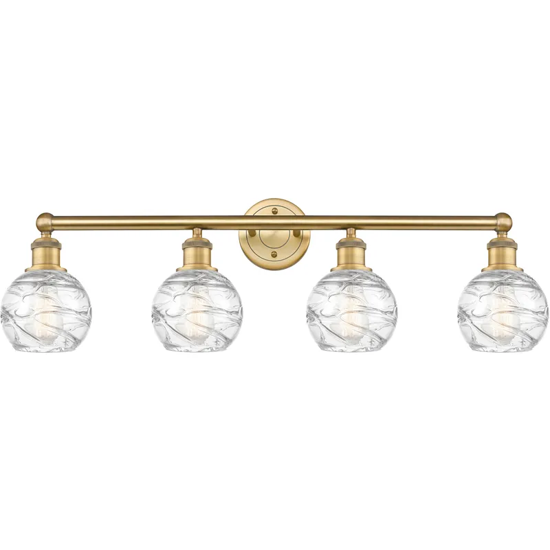Athens Deco Swirl 4 Light 33 inch Brushed Brass Bath Vanity Light Wall Light in Clear Deco Swirl