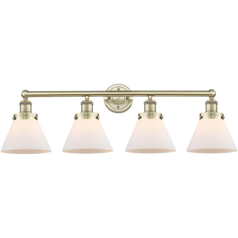 Cone 4 Light 34.75 inch Antique Brass Bath Vanity Light Wall Light in Matte White