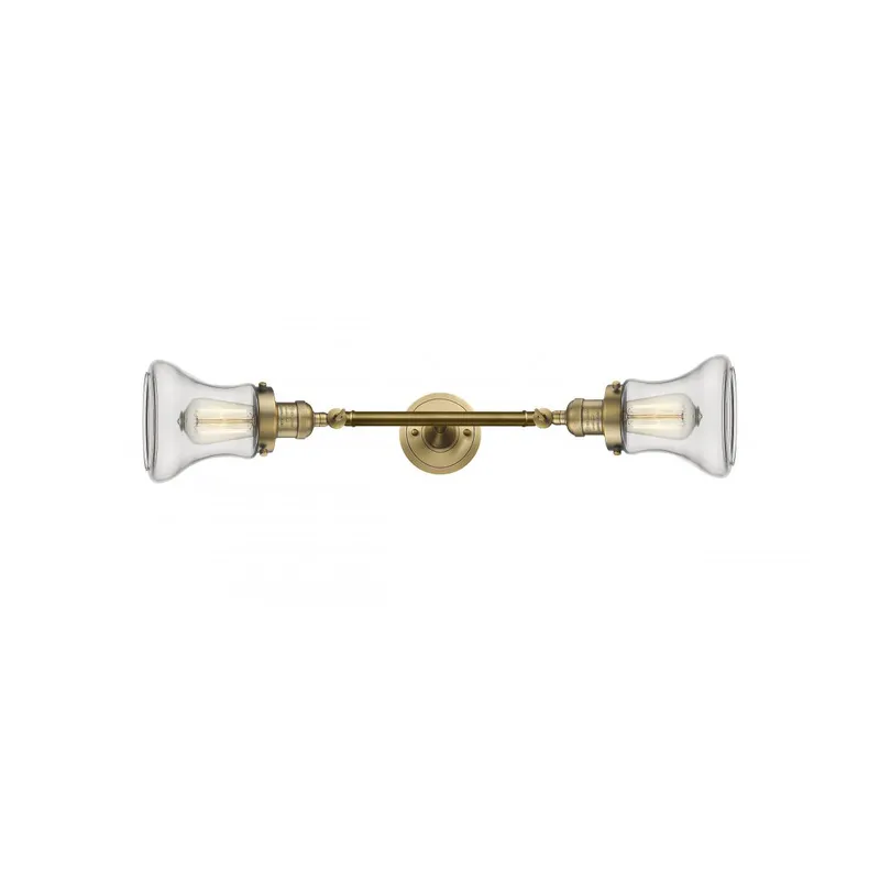 Franklin Restoration Bellmont 2 Light 6 inch Brushed Brass Bath Vanity Light Wall Light in Clear Glass, Franklin Restoration