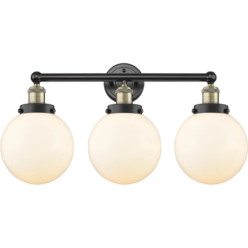 Beacon 3 Light 24.5 inch Black Antique Brass Bath Vanity Light Wall Light in Matte White