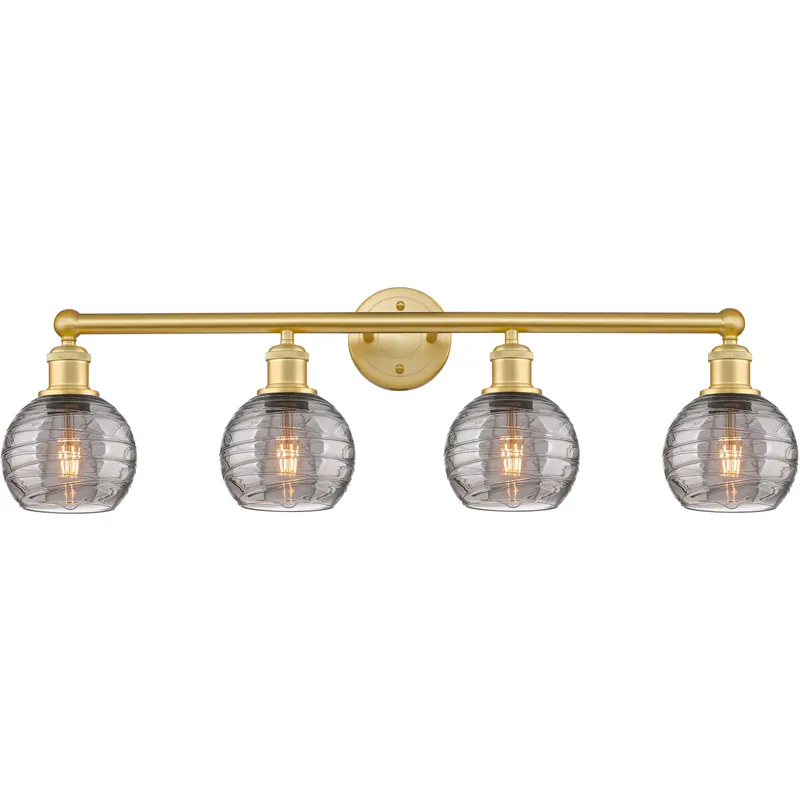 Edison Athens Deco Swirl 4 Light 32.88 inch Satin Gold Bath Vanity Light Wall Light