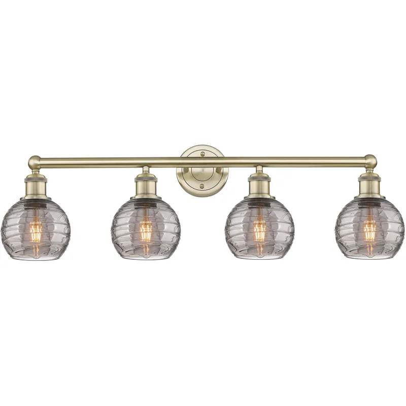 Edison Athens Deco Swirl 4 Light 32.88 inch Antique Brass Bath Vanity Light Wall Light