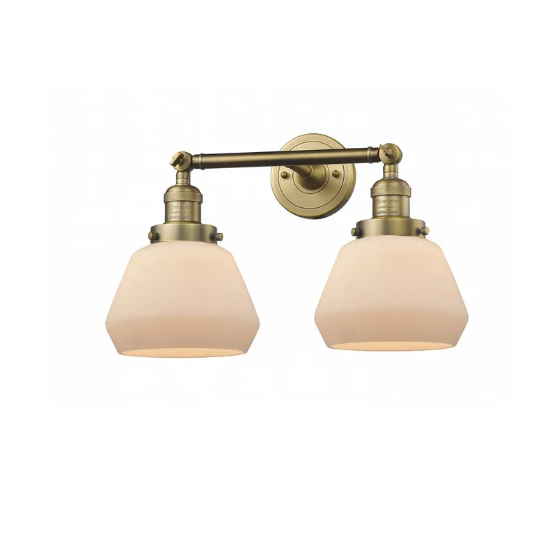 Franklin Restoration Fulton 2 Light 17 inch Brushed Brass Bath Vanity Light Wall Light in Matte White Glass, Franklin Restoration