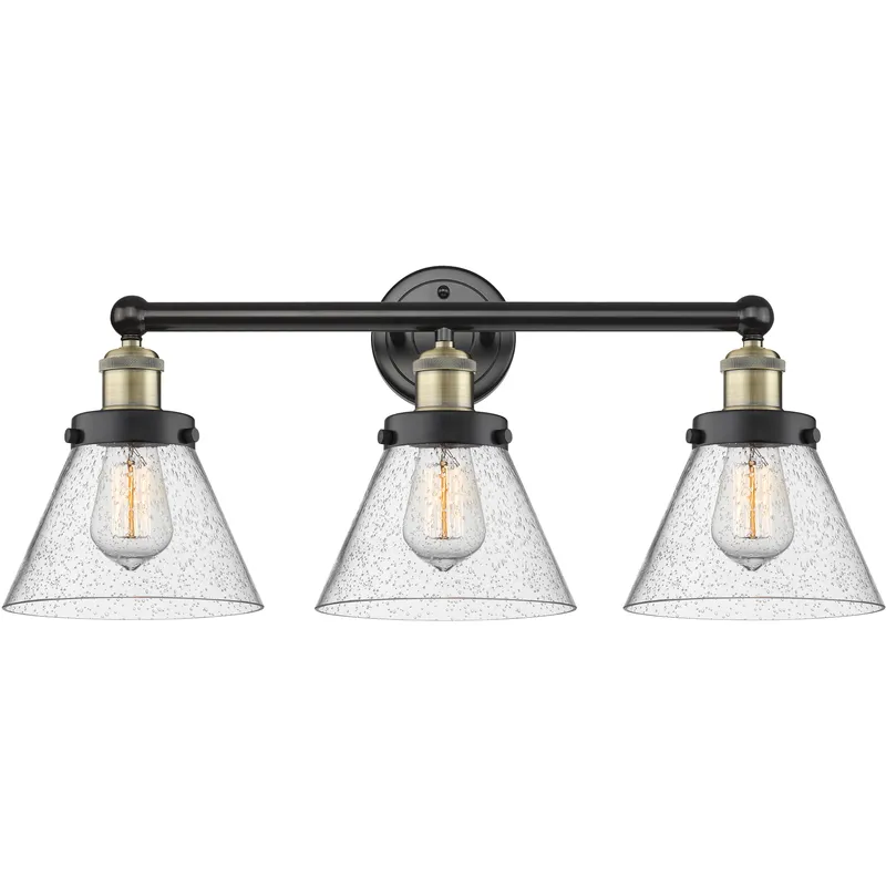 Cone 3 Light 24.5 inch Black Antique Brass Bath Vanity Light Wall Light in Seedy