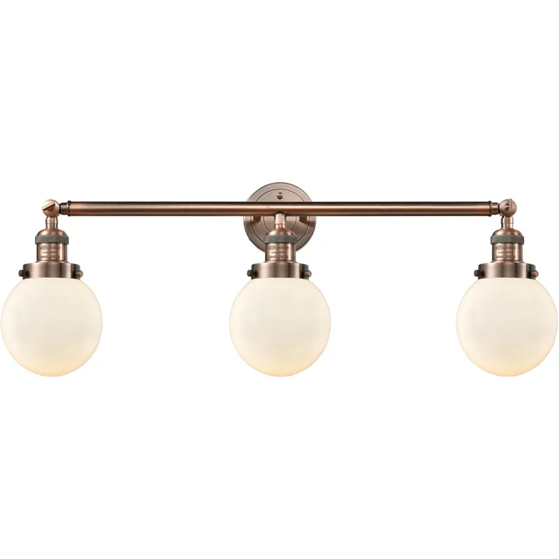 Franklin Restoration Beacon LED 30 inch Antique Copper Bath Vanity Light Wall Light in Matte White Glass, Franklin Restoration