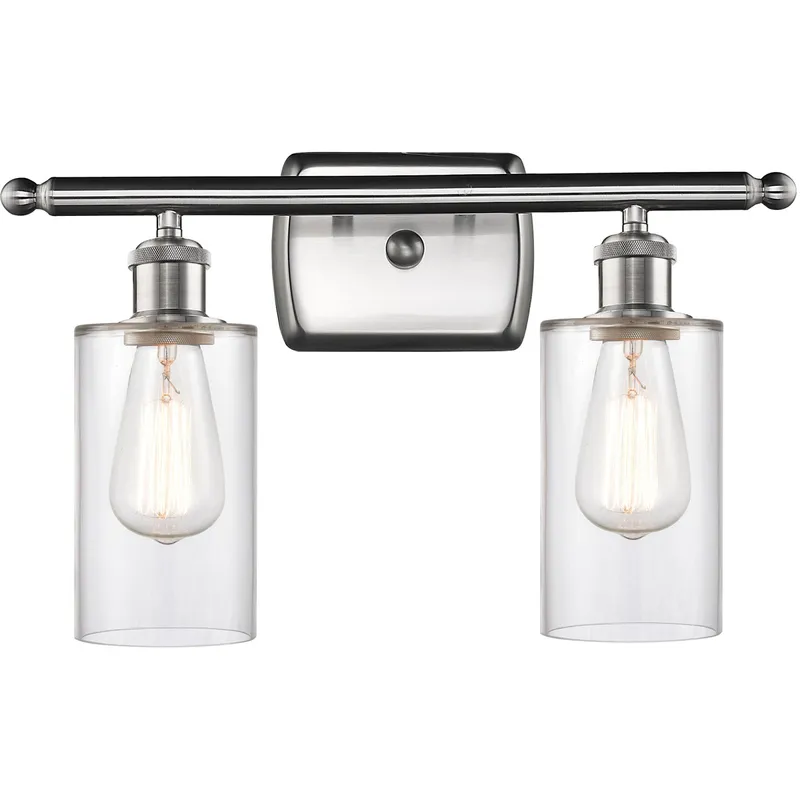 Ballston Clymer 2 Light 16 inch Brushed Satin Nickel Bath Vanity Light Wall Light in Clear Glass, Ballston