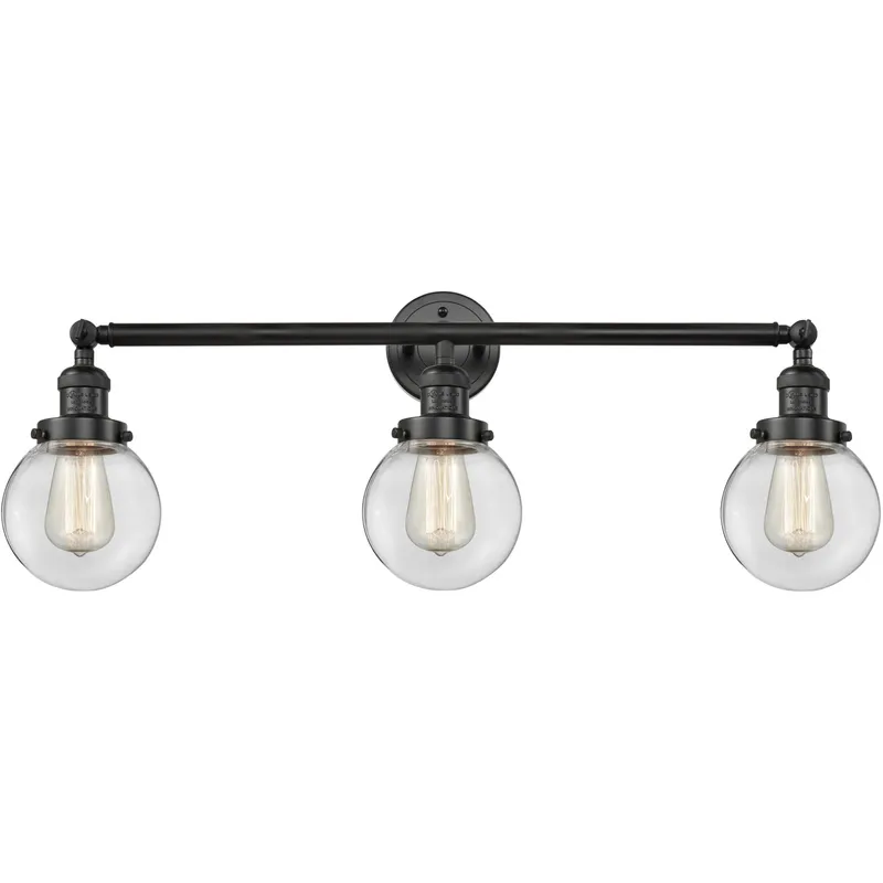 Franklin Restoration Beacon LED 30 inch Matte Black Bath Vanity Light Wall Light in Clear Glass, Franklin Restoration