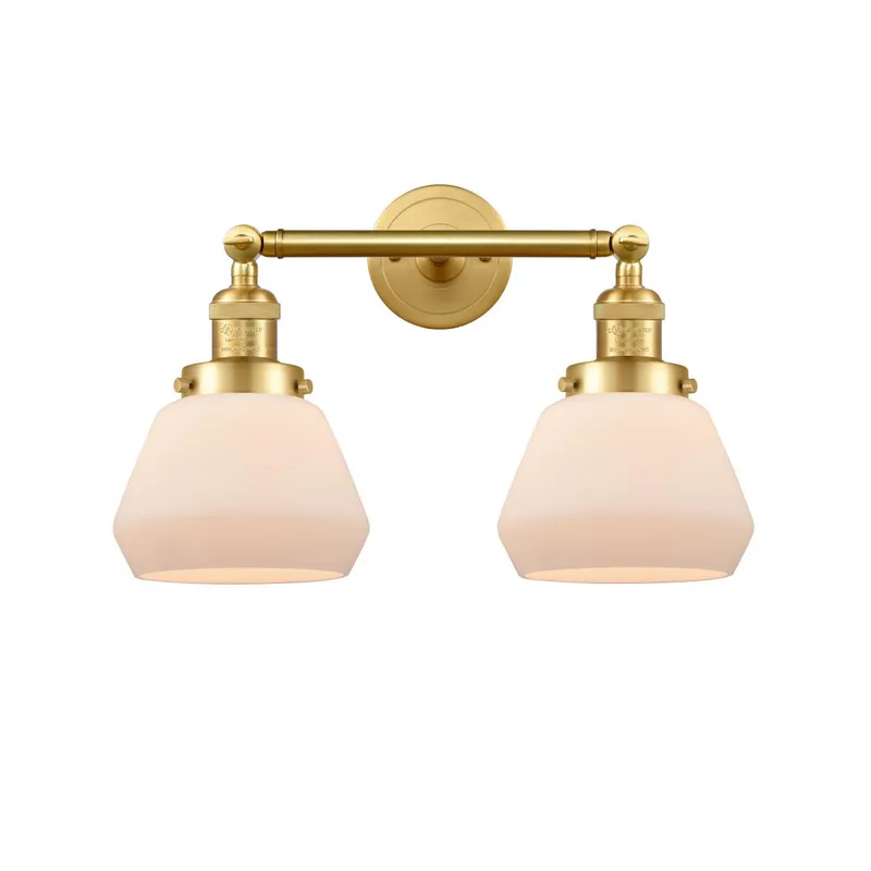 Franklin Restoration Fulton 2 Light 17 inch Satin Gold Bath Vanity Light Wall Light in Matte White Glass, Franklin Restoration