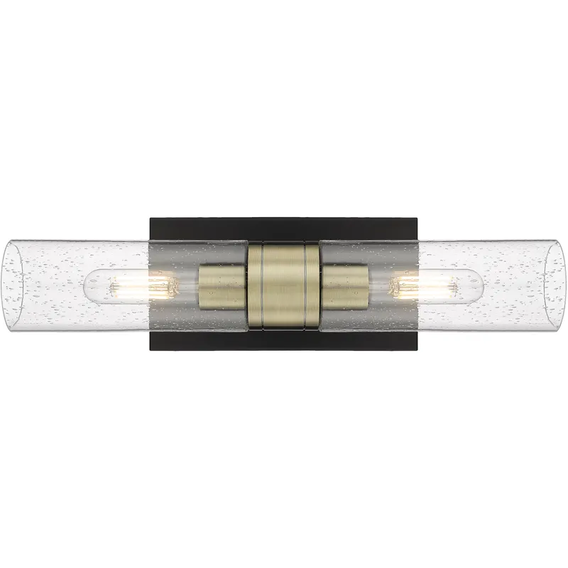 Ballston Urban 2 Light 18 inch Black Antique Brass Bath Vanity Light Wall Light in Seedy Glass