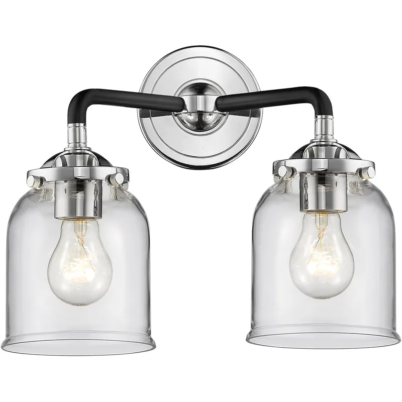 Nouveau Small Bell LED 13 inch Black Polished Nickel Bath Vanity Light Wall Light in Clear Glass, Nouveau