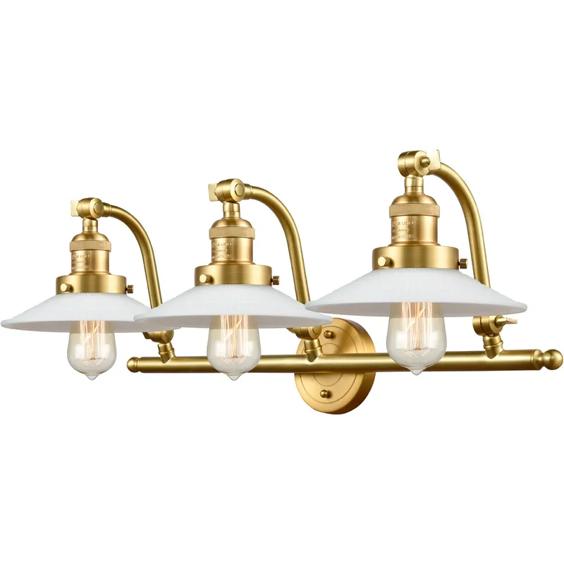 Franklin Restoration Halophane LED 28 inch Satin Gold Bath Vanity Light Wall Light in Matte White Halophane Glass, Franklin Restoration