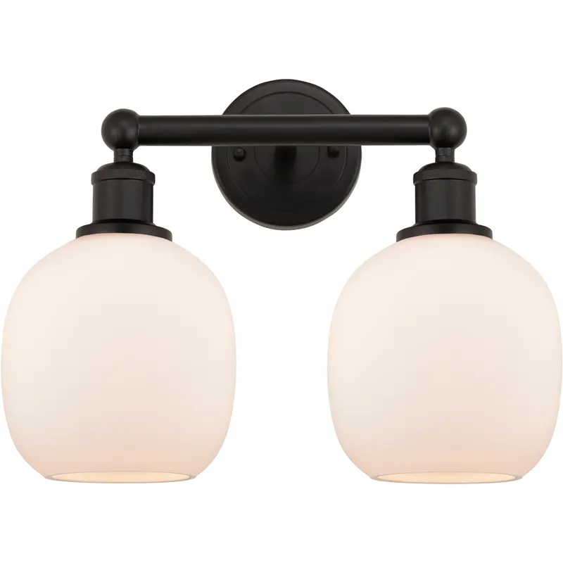 Edison Belfast 2 Light 15 inch Oil Rubbed Bronze Bath Vanity Light Wall Light in Matte White Glass