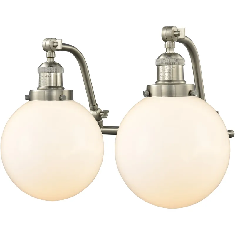 Franklin Restoration Large Beacon LED 18 inch Brushed Satin Nickel Bath Vanity Light Wall Light in Matte White Glass, Franklin Restoration