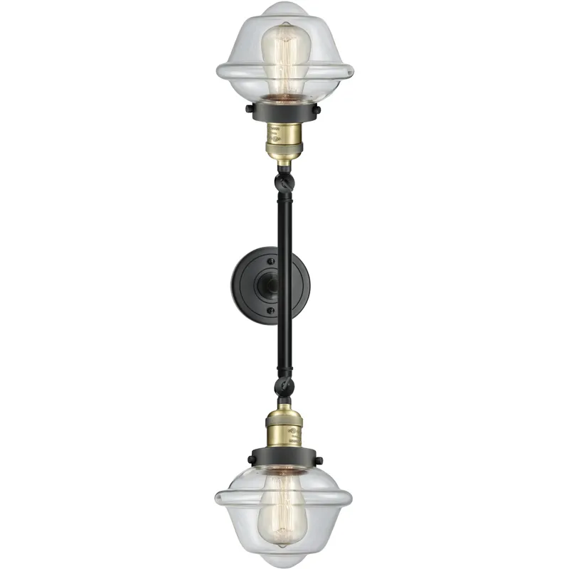 Franklin Restoration Small Oxford 2 Light 17 inch Black Antique Brass Bath Vanity Light Wall Light in Clear Glass, Franklin Restoration