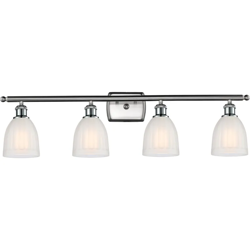 Ballston Brookfield 4 Light 36 inch Brushed Satin Nickel Bath Vanity Light Wall Light in White Glass, Ballston