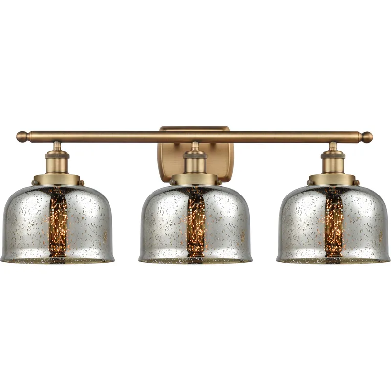 Ballston Bell LED 26 inch Brushed Brass Bath Vanity Light Wall Light in Silver Plated Mercury Glass